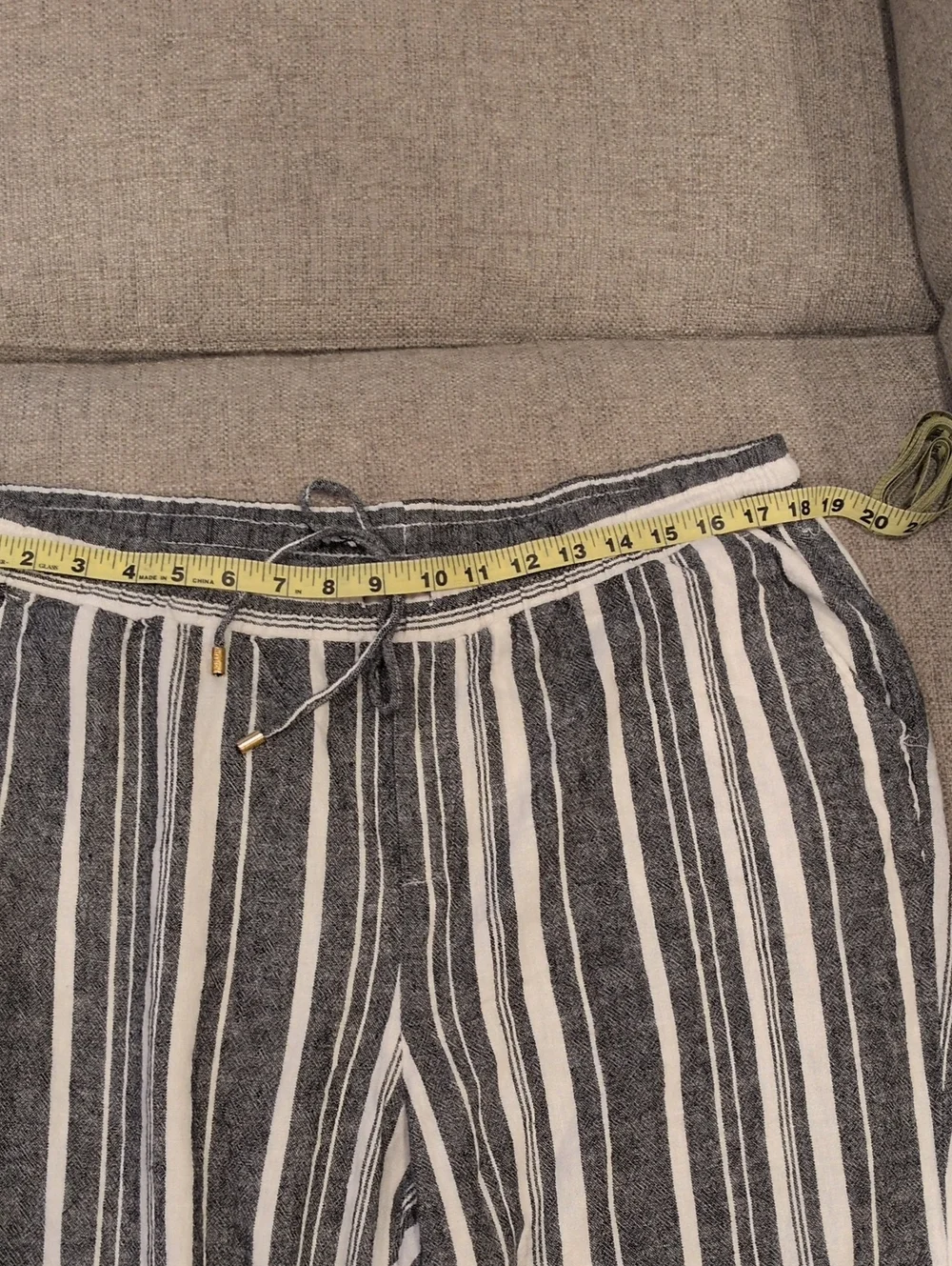 Ellen Tracy Charcy Gray & White Vertical Stripe Linen Blend Pant Large - Picture 6 of 11
